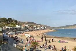 The beach at Lyme Regis is popular with families
