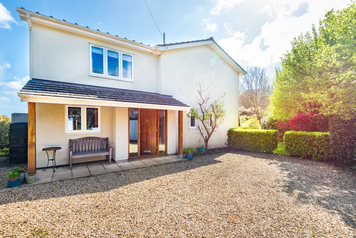 The front of Clover Cottage with parking and garden, its a great holiday home just outside Beesands