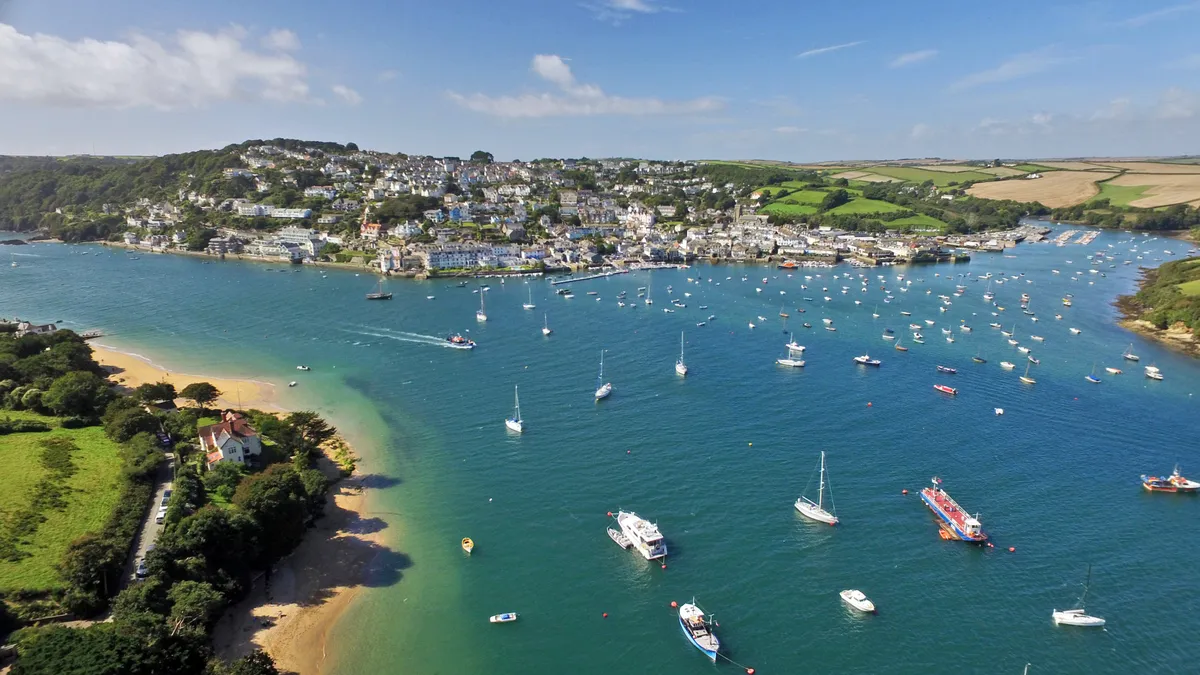 The stunning Kingsbridge and Salcombe estuary with Salcombe town in view and the sandy shores of East Portlemouth